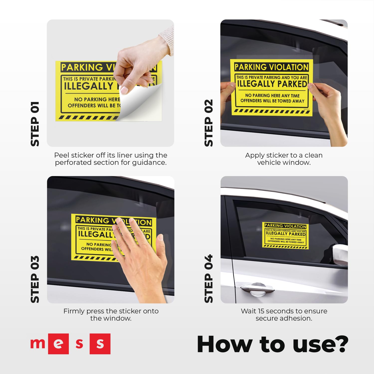 100 Mess Parking Violation Stickers Hard To Remove - No Parking Stickers - Bad Parking Stickers - Super Sticky Warning Stickers For Towing Parked Cars 8X5 In (Yellow Illegally Parked, 100)